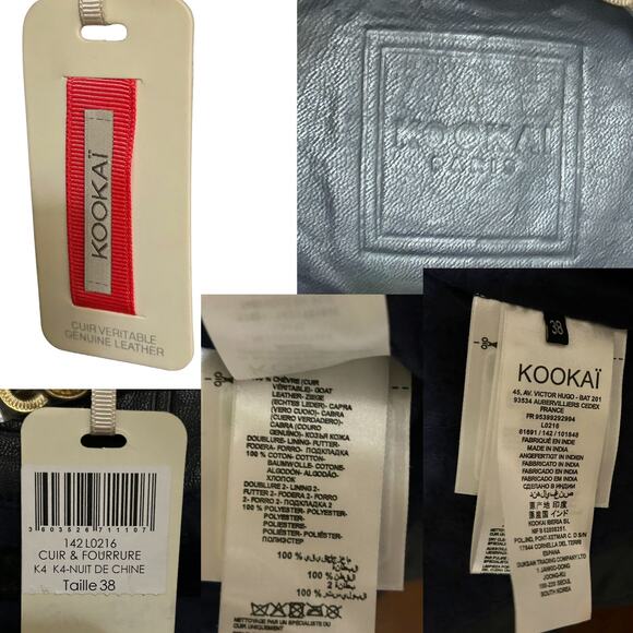 Kookai Paris Genuine Leather Biker Jacket Navy Blue Size 38 New With Tags - Picture 6 of 10